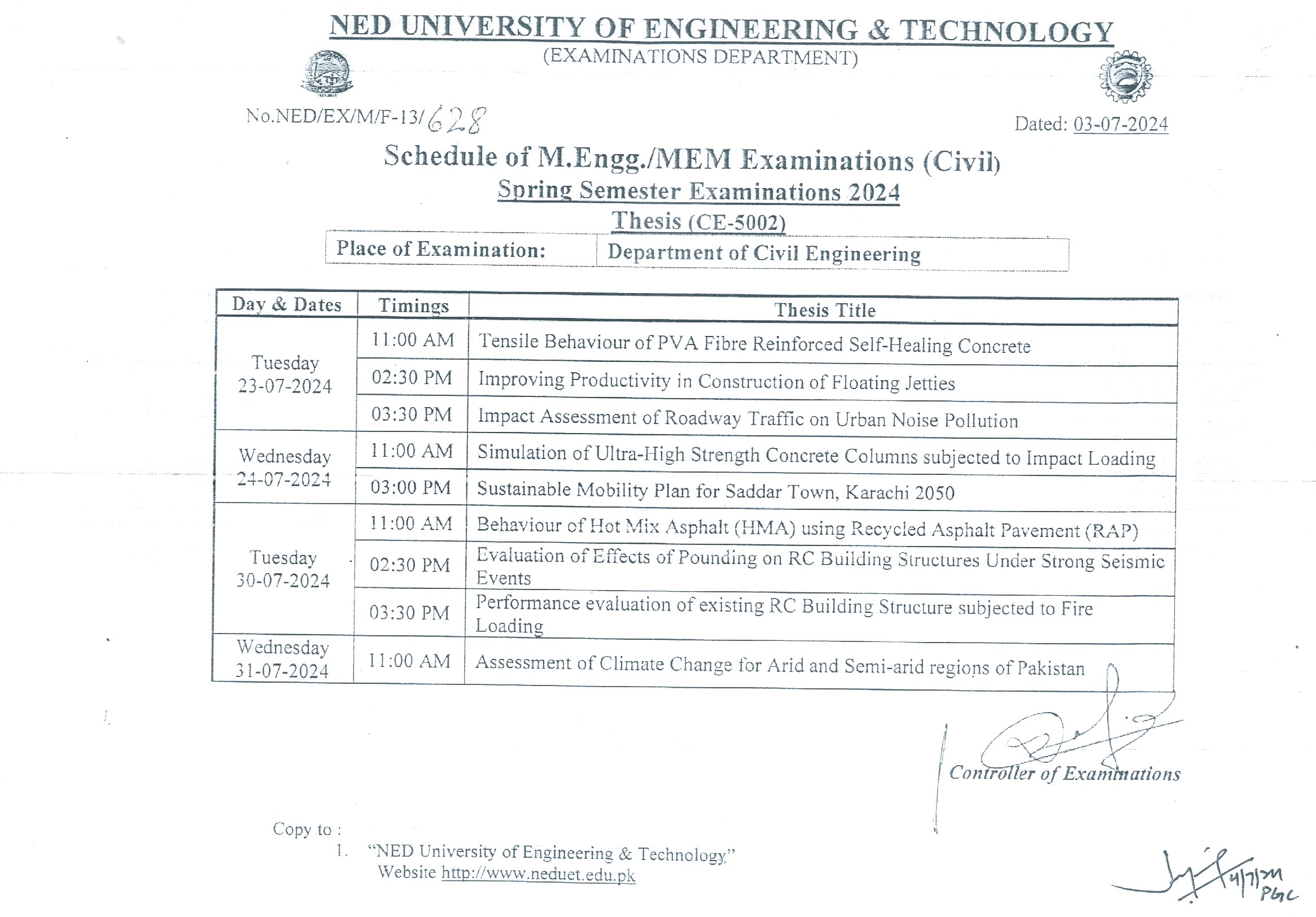 M.Engg Schedule