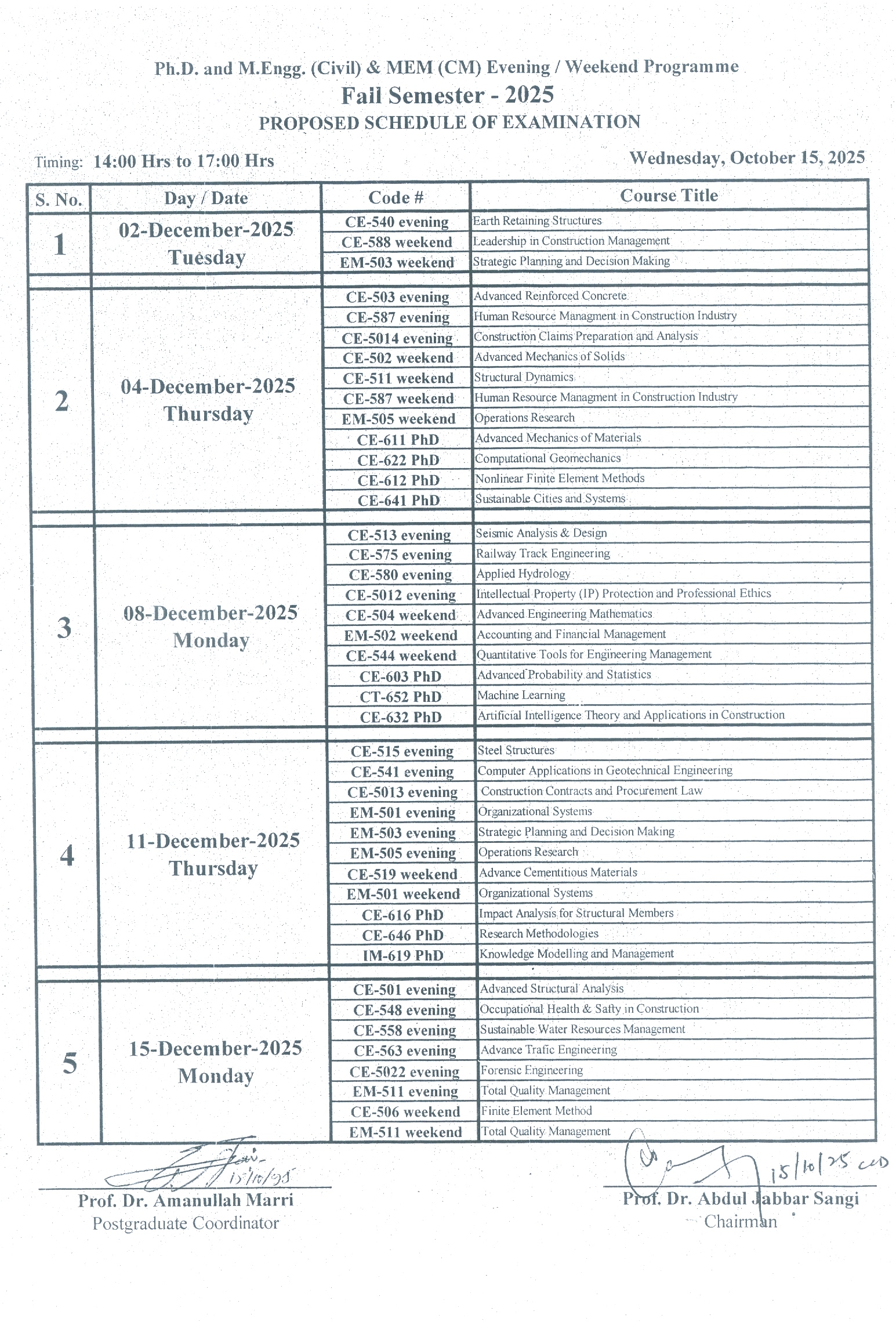 timetable