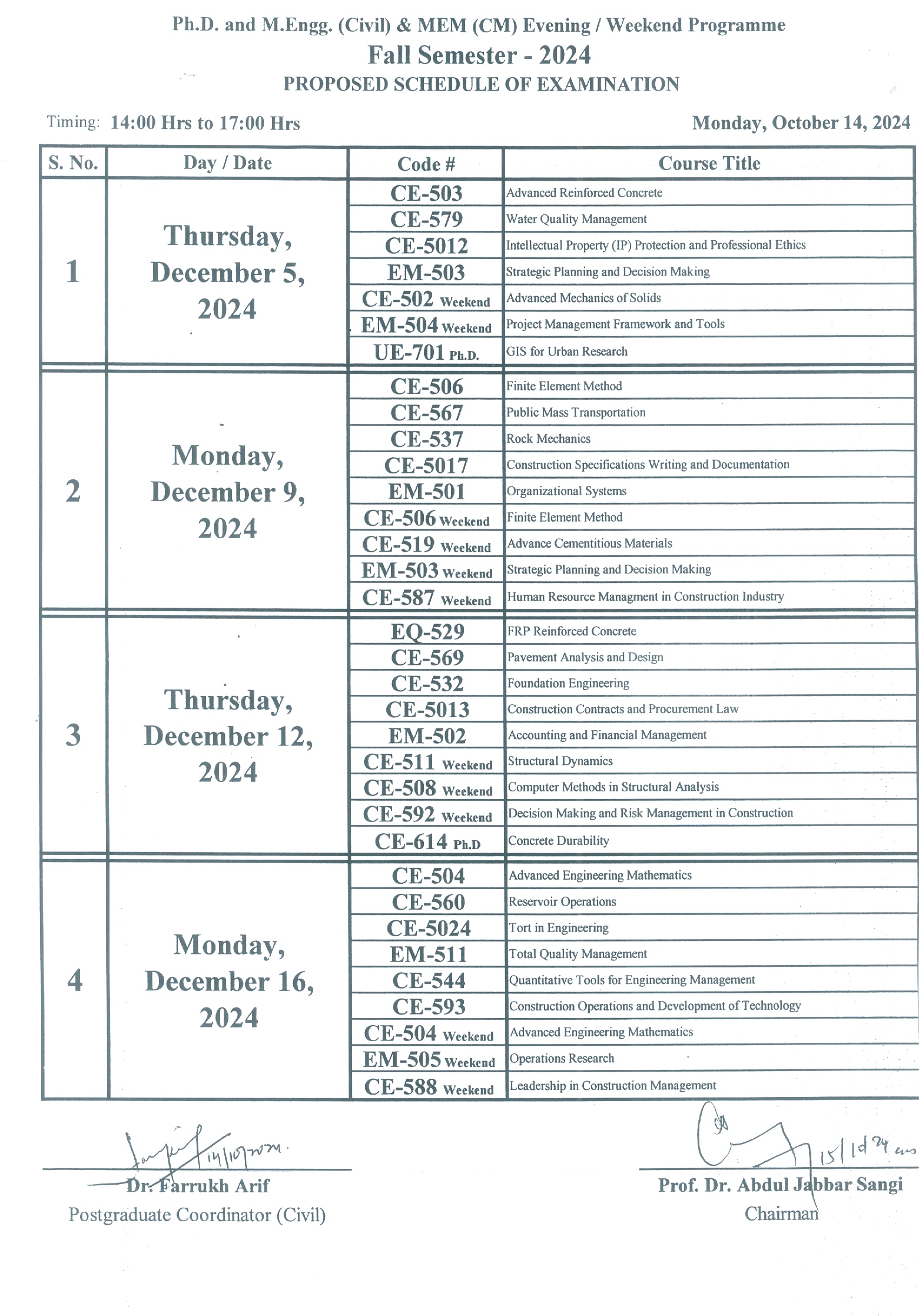 Exam Schedule