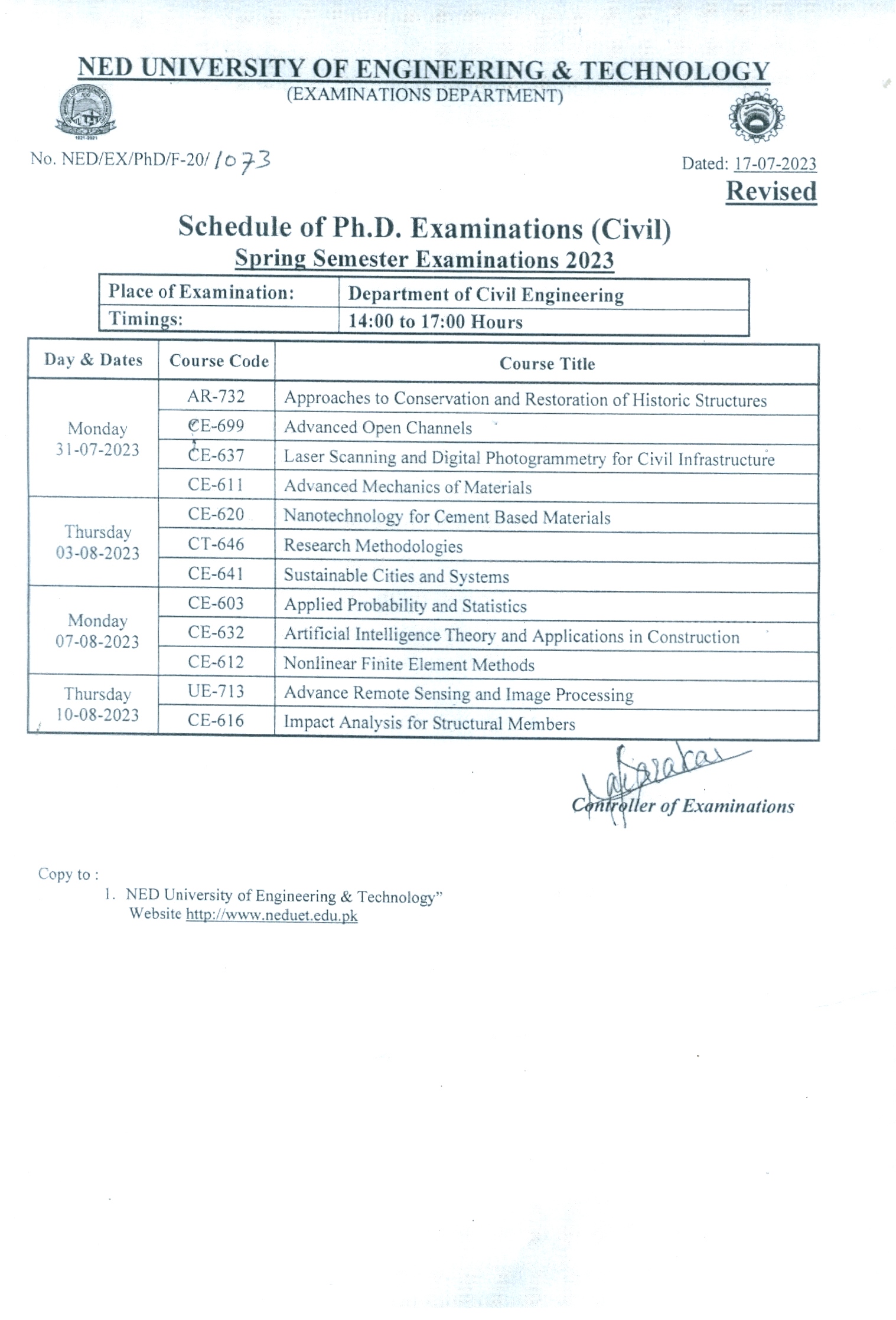 Phd Exam Schedule