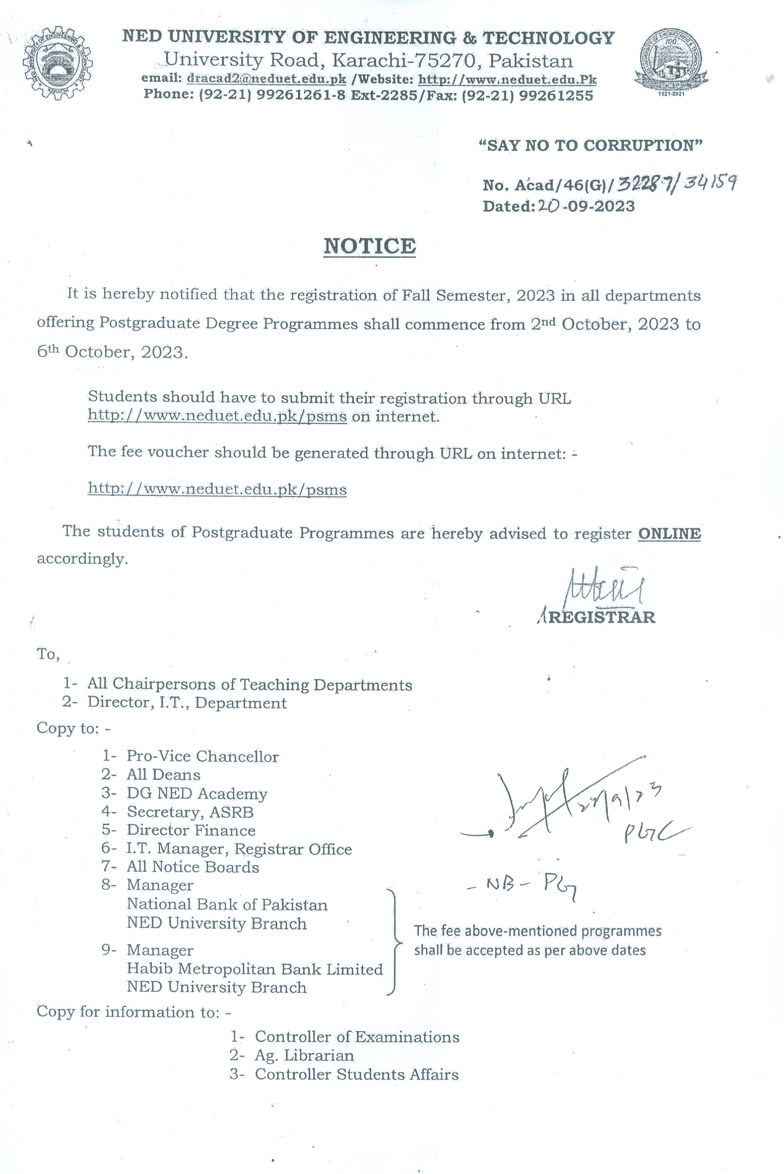Registration  and Submission of Masters Fee Notice